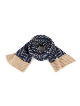Strickschal aus Alpakawolle und Bio-Baumwolle, strick fischgrat blau/weiß