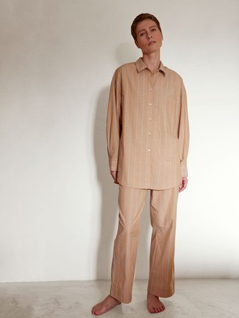 Pyjamahemd & Pyjamahose, camel/blau gestreift