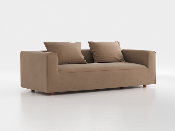 3er-Sofa Sereno B 235 x T 96 cm, inkl. 2 Kissen (70x55 cm), Bodennah, mit Bezug Wollstoff Elverum Haselnuss (74), Buche