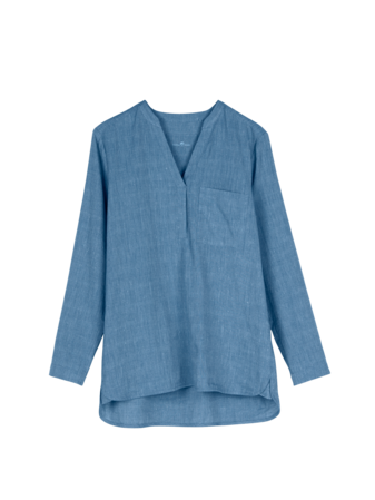 Bluse aus Bio-Leinen und Baumwolle, ozeanblau