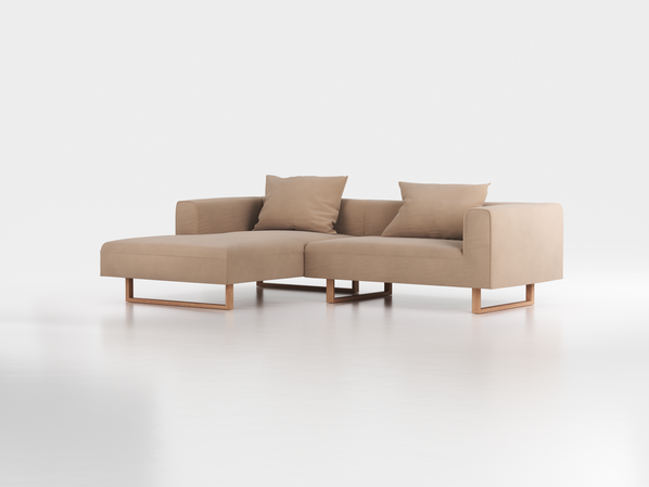Lounge-Sofa Sereno inkl. 2 Kissen (70x55 cm), B 267 x T 180 cm, Liegeteil links, Kufenfuß, mit Bezug Wollstoff Elverum Haselnuss (74), Eiche