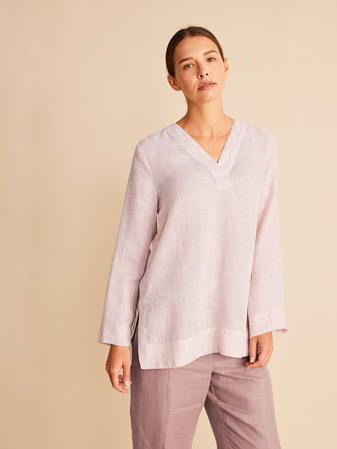 Bluse Tunika, mini leinen streifen malve