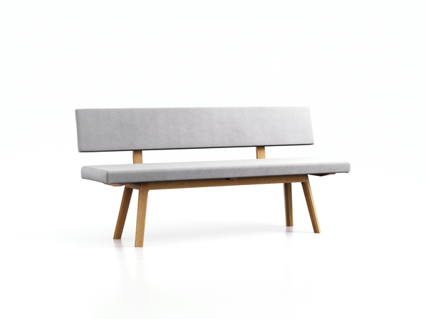 Polsterbank Mirato mit Rückenlehne, Eiche, Bezug Wollstoff Stavang Kiesel, L 180 x T 56,5 x H 86 cm