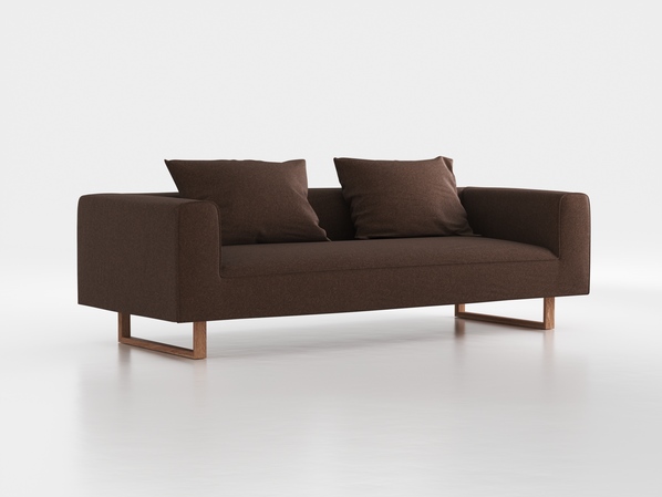 3er-Sofa Sereno B 235 x T 96 cm, inkl. 2 Kissen (70x55 cm), Kufenfuß, mit Bezug Wollstoff Stavang Torf (64), Eiche