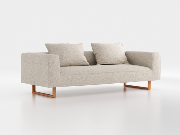 3er-Sofa Sereno B 235 x T 96 cm, inkl. 2 Kissen (70x55 cm), Kufenfuß, mit Bezug Wollstoff Tano Natur Hell (80), Buche