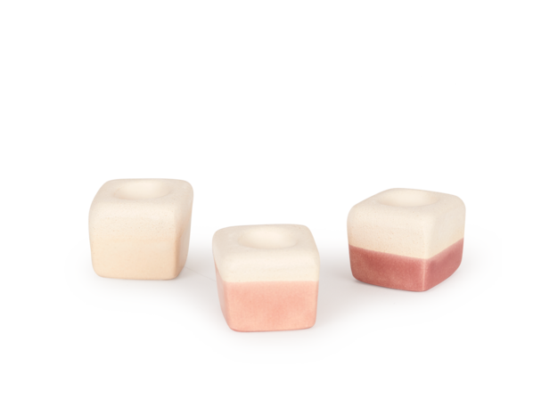 Duftwürfel aus Keramik, 3 Stk. je 3 x 3 x 2,7 cm, rosenholz, teerose und natur