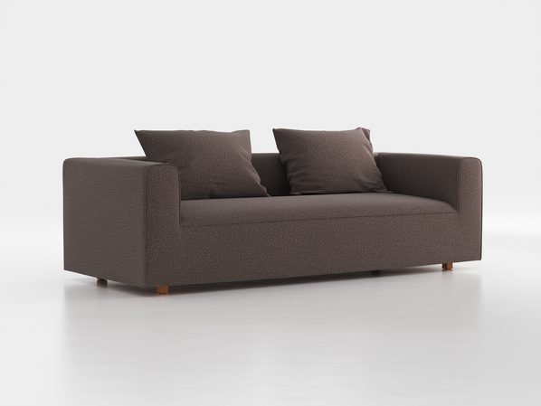 3er-Sofa Sereno B 235 x T 96 cm, inkl. 2 Kissen (70x55 cm), Bodennah, mit Bezug Wollstoff Tano Natur Dunkel (81), Buche
