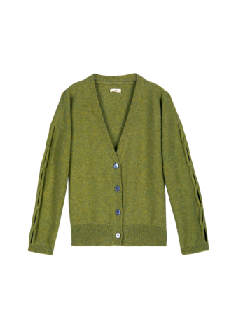 Strickjacke aus Bio-Baumwolle und Wolle, erbsengrün