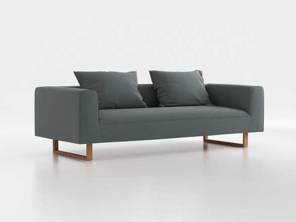 3er-Sofa Sereno B 235 x T 96 cm, inkl. 2 Kissen (70x55 cm), Kufenfuß, mit Bezug Wollstoff Elverum Grüngrau (84), Eiche