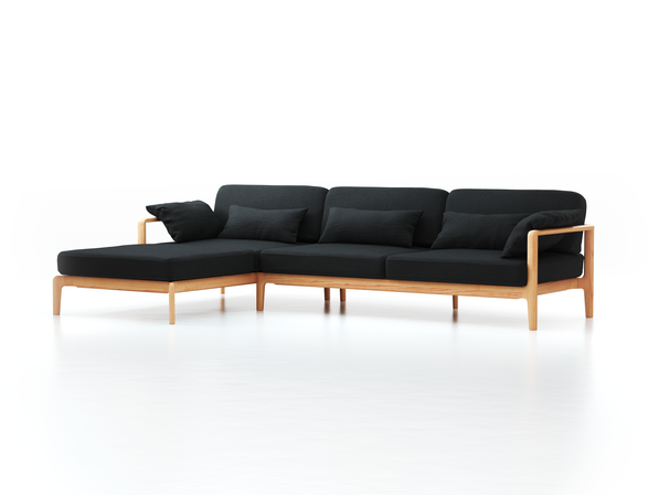 Loungesofa Linera, breit mit Liegeteil links, Wollstoff Stavang Schiefer (60), Esche