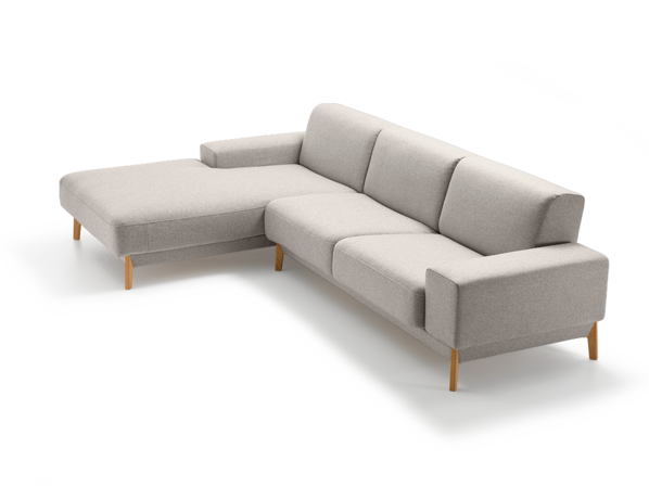 Lounge-Sofa Alani, Liegeteil links, Sitzhöhe in cm 44, mit Bezug Wollstoff Tano Natur, Buche