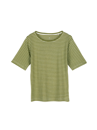 Kurzarmshirt aus Bio Leinen/Baumwolle, ringel grün/weiss