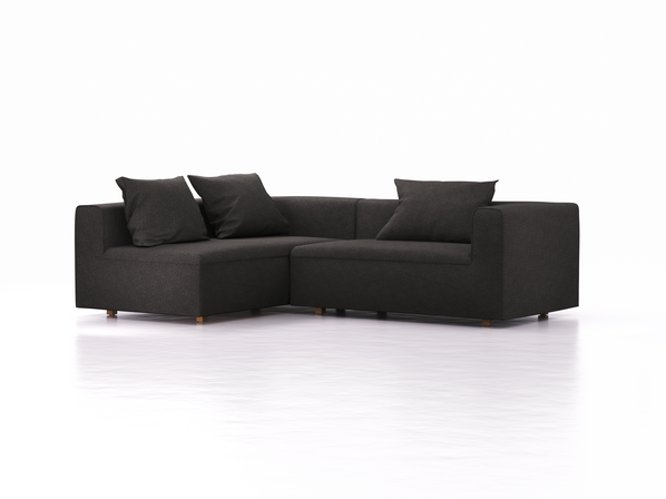 Ecksofa Sereno, bodennah, B246xT180xH71 cm, Sitzhöhe 43 cm, mit Liegeteil links, inkl. 3 Kissen (70x55 cm), Eiche, Wollstoff Stavang Schiefer
