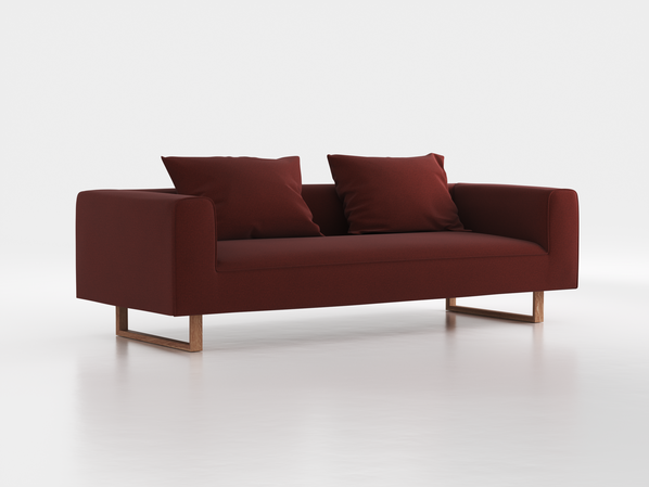 3er-Sofa Sereno B 235 x T 96 cm, inkl. 2 Kissen (70x55 cm), Kufenfuß, mit Bezug Wollstoff Kaland Ziegel (72), Eiche