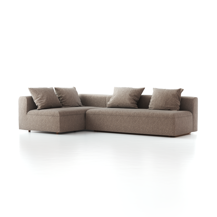 Ecksofa Sereno mit Schlaffunktion inkl. 4 Kissen (70x55 cm), Bodennah, B 300 x T180 cm, Eckteil links, mit Bezug Wollstoff Tano Natur (79), Buche