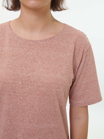 Kurzarmshirt aus Bio Leinen/Baumwolle, weiss/kastanie ringel