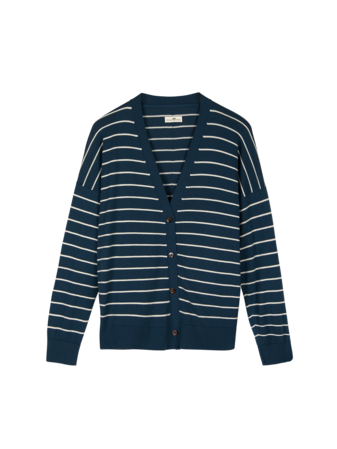 Strickjacke aus Bio-Baumwolle, ringel blau-perlmut