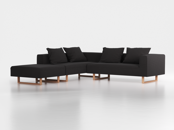 Ecksofa Sereno, 276 x 276 cm, inkl. 4 Kissen (70 x 55 cm), Liegeteil links, Kufenfuß, mit Bezug Wollstoff Stavang Schiefer (60), Eiche