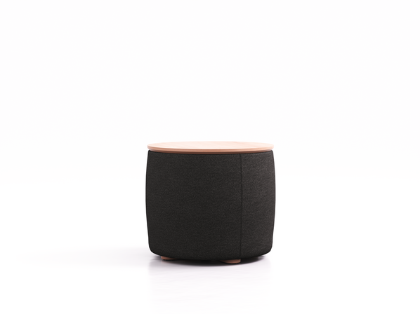 Tambor Sofatisch/Hocker mit Stauraum u. Holzdeckel Buche, ø 39 cm x H 34,3 cm, Bezug Wollstoff Stavang Schiefer