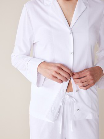 Pyjamashirt Langarm, Baumwolle, weiss