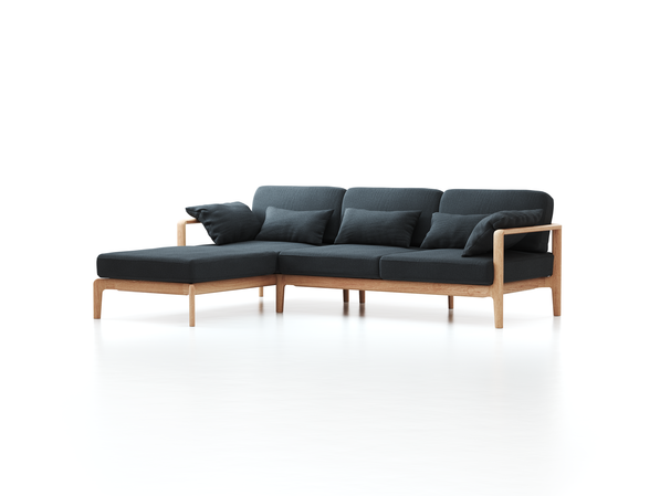 Loungesofa Linera, schmal mit Liegeteil links, Wollstoff Kaland Schiefer (67), Eiche