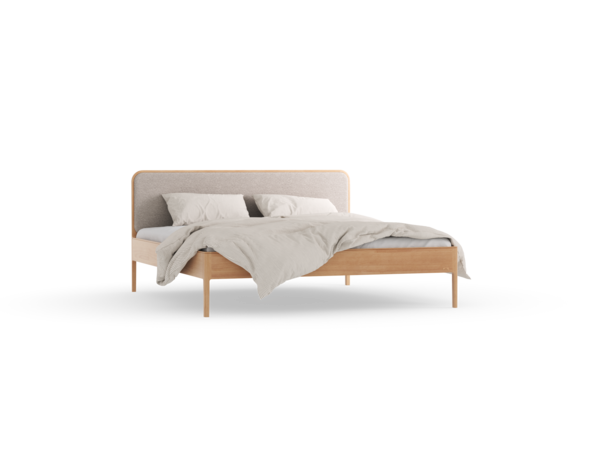 Bett Tenso mit Polsterbetthaupt, 180 x 200, Wollstoff Tano Natur (79), Buche