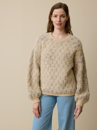 Pullover aus Alpakawolle und Bio-Baumwolle, strick sand/eisblau