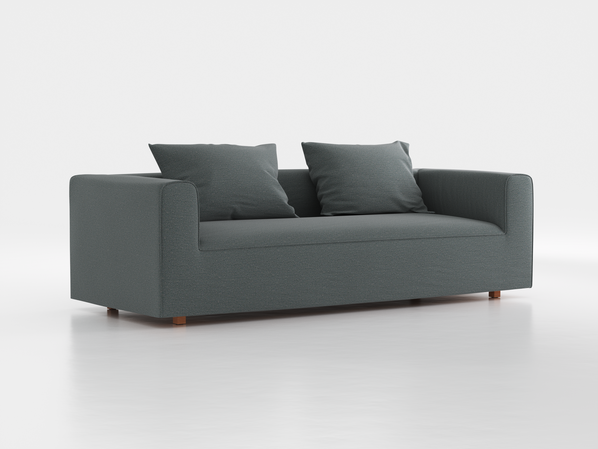 3er-Sofa Sereno B 235 x T 96 cm, inkl. 2 Kissen (70x55 cm), Bodennah, mit Bezug Wollstoff Elverum Grüngrau (84), Buche