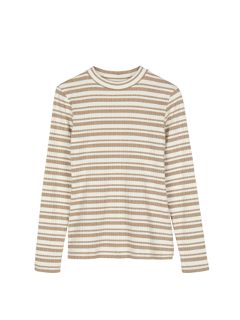 Langarmshirt aus Bio Baumwolle, camel/offwhite ringel rippe