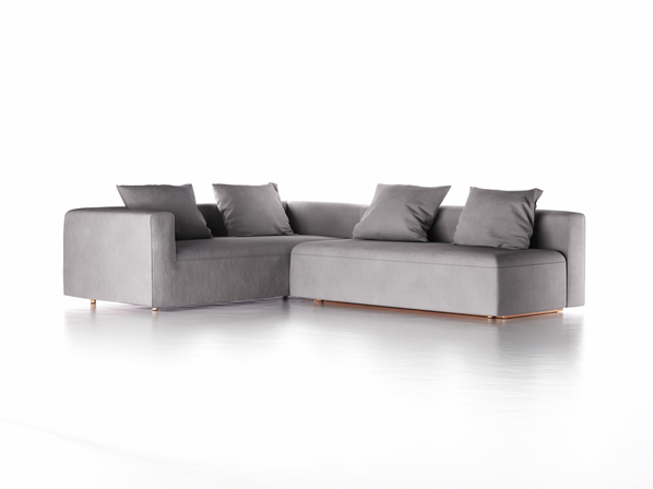 Ecksofa Sereno mit Schlaffunktion inkl. 4 Kissen (70x55 cm), B 300 x T 235 cm, Bodennah, Eckteil links, mit Bezug Wollstoff Stavang Kiesel (62), Buche