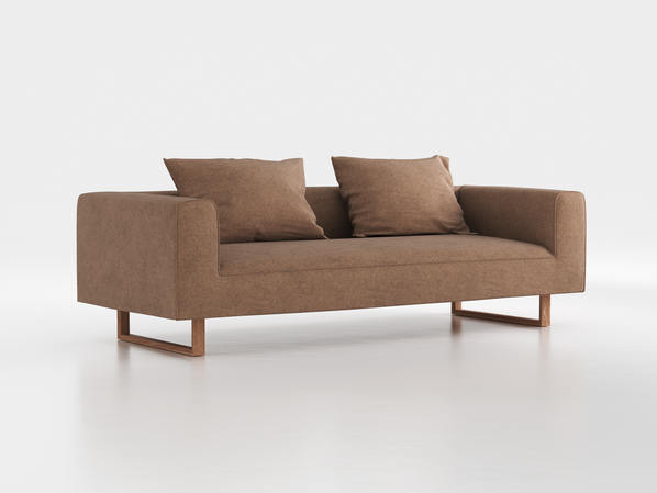 3er-Sofa Sereno B 235 x T 96 cm, inkl. 2 Kissen (70x55 cm), Kufenfuß, mit Bezug Wollstoff Stavang Haselnuss (65), Eiche