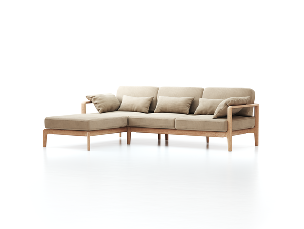 Loungesofa Linera, schmal mit Liegeteil links, Wollstoff Elverum Haselnuss (74), Eiche