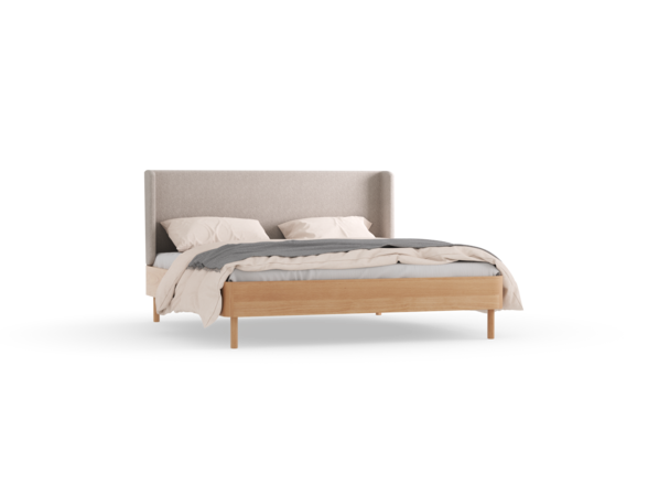 Bett Tonda, mit niedrigem Polsterbetthaupt , 180 x 200, Wollstoff Tano Natur (79), Buche
