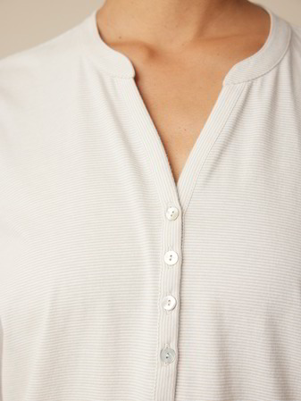 Schlafshirt Langarm, 100 % Bio Baumwolle, sand-weiss ringel