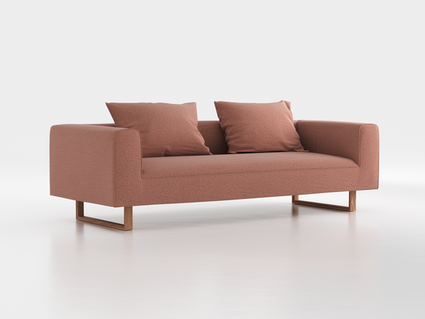 3er-Sofa Sereno B 235 x T 96 cm, inkl. 2 Kissen (70x55 cm), Kufenfuß, mit Bezug Wollstoff Elverum Ziegel (85), Eiche