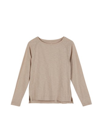 Langarmshirt aus Bio-Baumwolle, camelie/taupe ringel