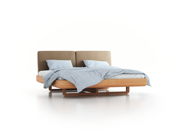 Bett Almara, 200 x 200 cm, mit Überzug Wollstoff Elverum Haselnuss (74), Buche