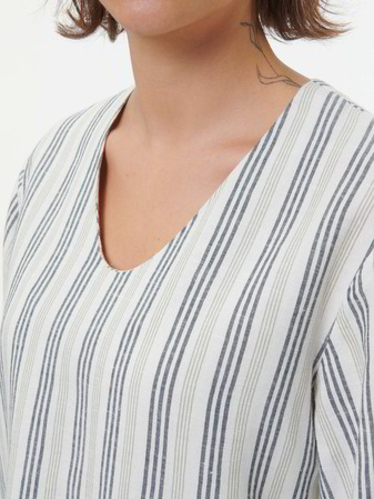 Kleid aus Bio-Leinen und Baumwolle, 60 multistreif grün