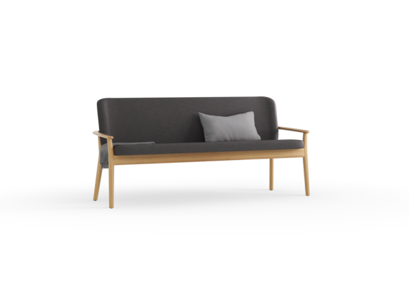 Polsterbank Kilian, 180 cm, Wollstoff Stavang Schiefer, Eiche