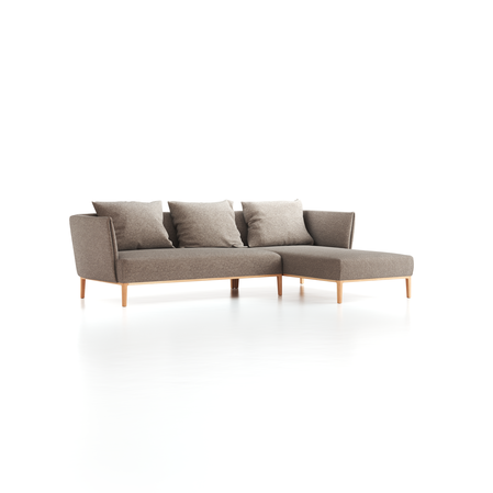 Lounge-Sofa Lorea Breite 265 cm, Liegeteil rechts, mit Bezug Wollstoff Tano Natur (79), Buche