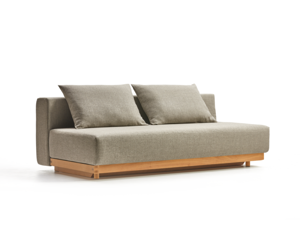Schlafsofa Nebo, Sitzhöhe 42cm/Sitztiefe 85cm, inkl. 2 Kissen (80 x 55cm), Wollstoff Tano Natur, Buche