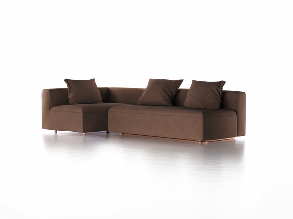 Ecksofa Sereno mit Schlaffunktion inkl. 3 Kissen (70x55 cm), Bodennah, B 300 x T 150 cm, Eckteil links, mit Bezug Wollstoff Stavang Torf (64), Buche