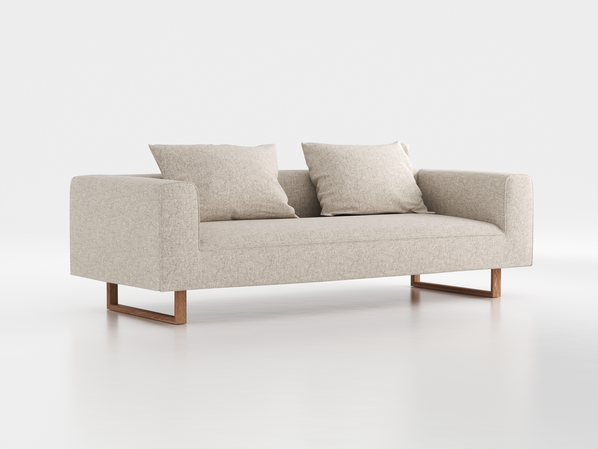 3er-Sofa Sereno B 235 x T 96 cm, inkl. 2 Kissen (70x55 cm), Kufenfuß, mit Bezug Wollstoff Tano Natur Hell (80), Eiche