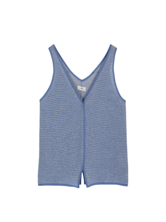 Stricktop aus Alpakawolle, blau/weiss