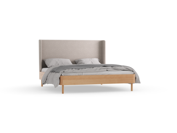 Bett Tonda, mit hohem Polsterbetthaupt, 180 x 200, Wollstoff Tano Natur (79), Buche