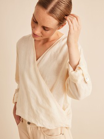 Bluse Wickeloptik, Leinen, creme brulée