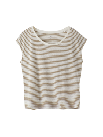 Shirt kurzarm, ringel weiss/oliv