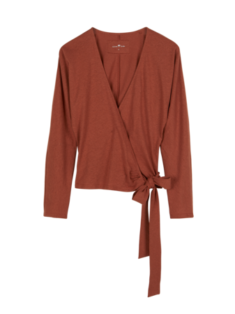 Langarm-Wickelshirt aus Bio Baumwolle/Hanf, kastanie