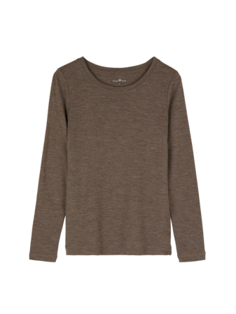 Langarmshirt aus Bio Wolle, walnuss melange