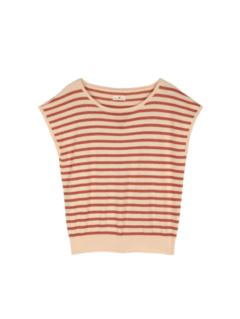 Kurzarmpullover aus Bio-Baumwolle, ringel crème-mahagoni
